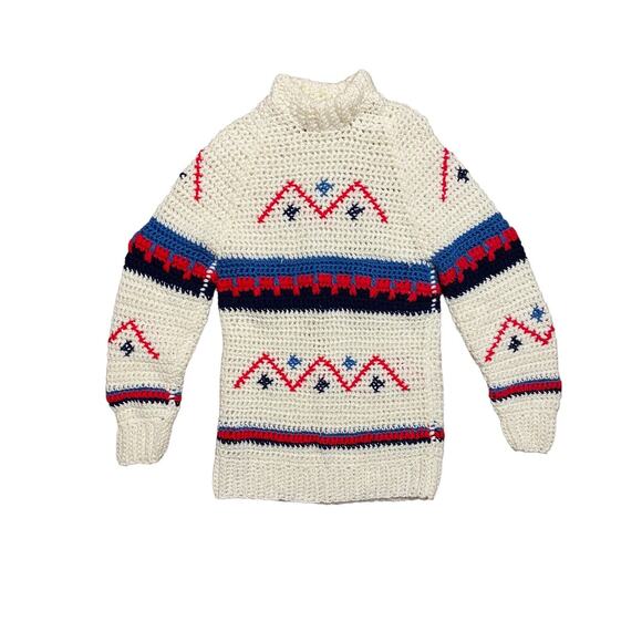 Vintage Handmade‎ Crochet Women’s Long Sweater Aztec Retro Boho READ - Picture 7 of 11